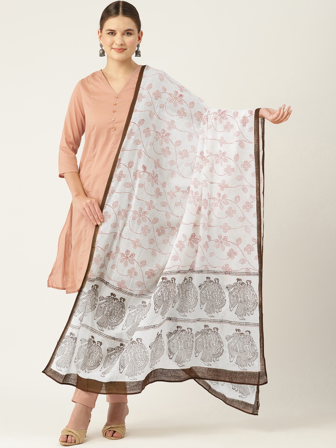 

ArtEastri Ethnic Motifs Printed Pure Cotton Dupatta, White
