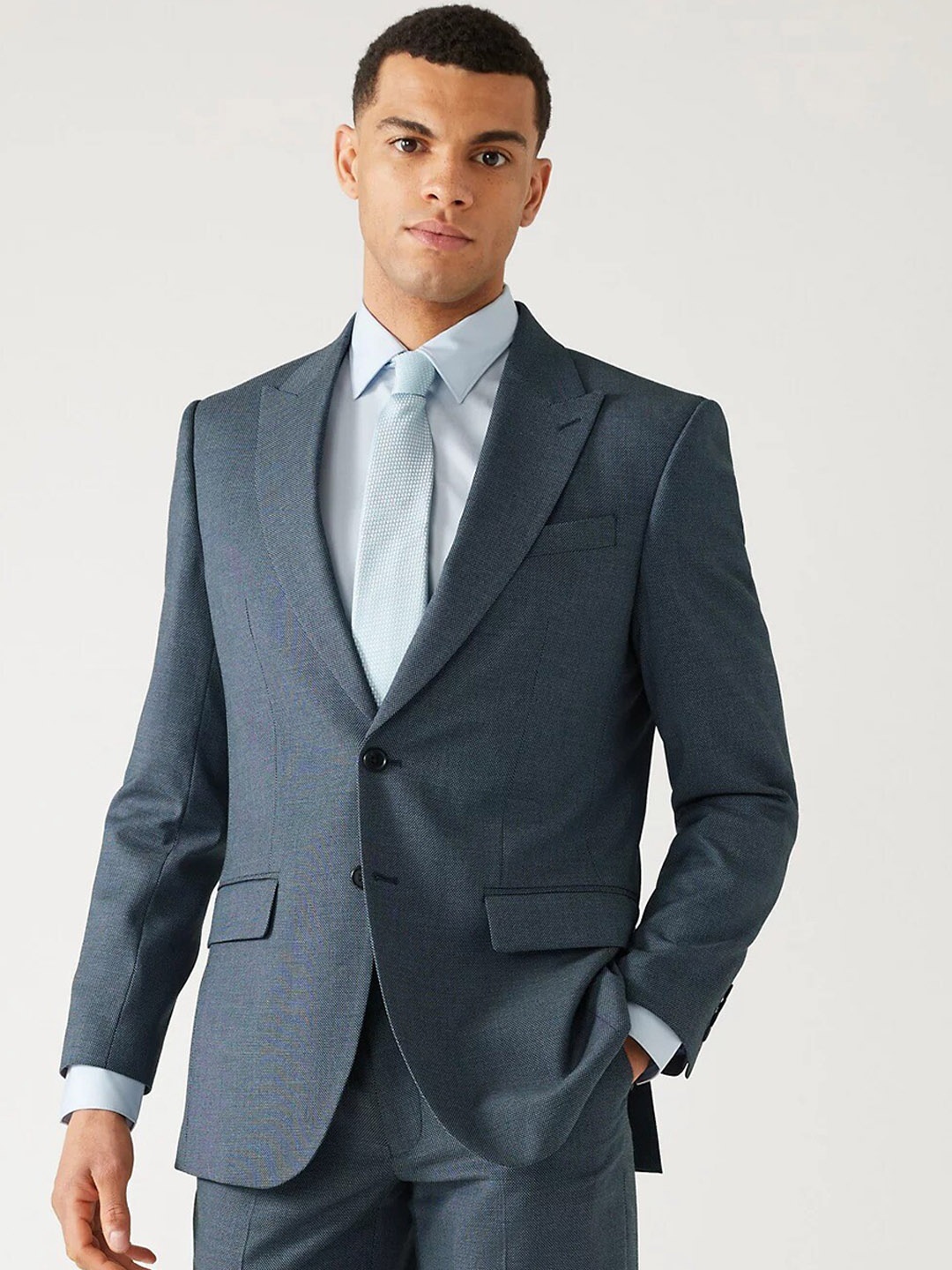 

Marks & Spencer Self-Design Single Breasted Formal Blazer, Blue