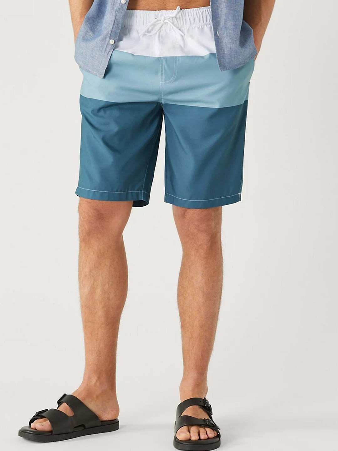 

Marks & Spencer Men Colourblocked High-Rise Shorts, Blue