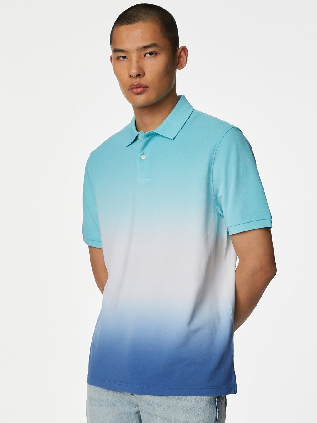 

Marks & Spencer Tie & Dyed Polo Collar T-shirt, Blue