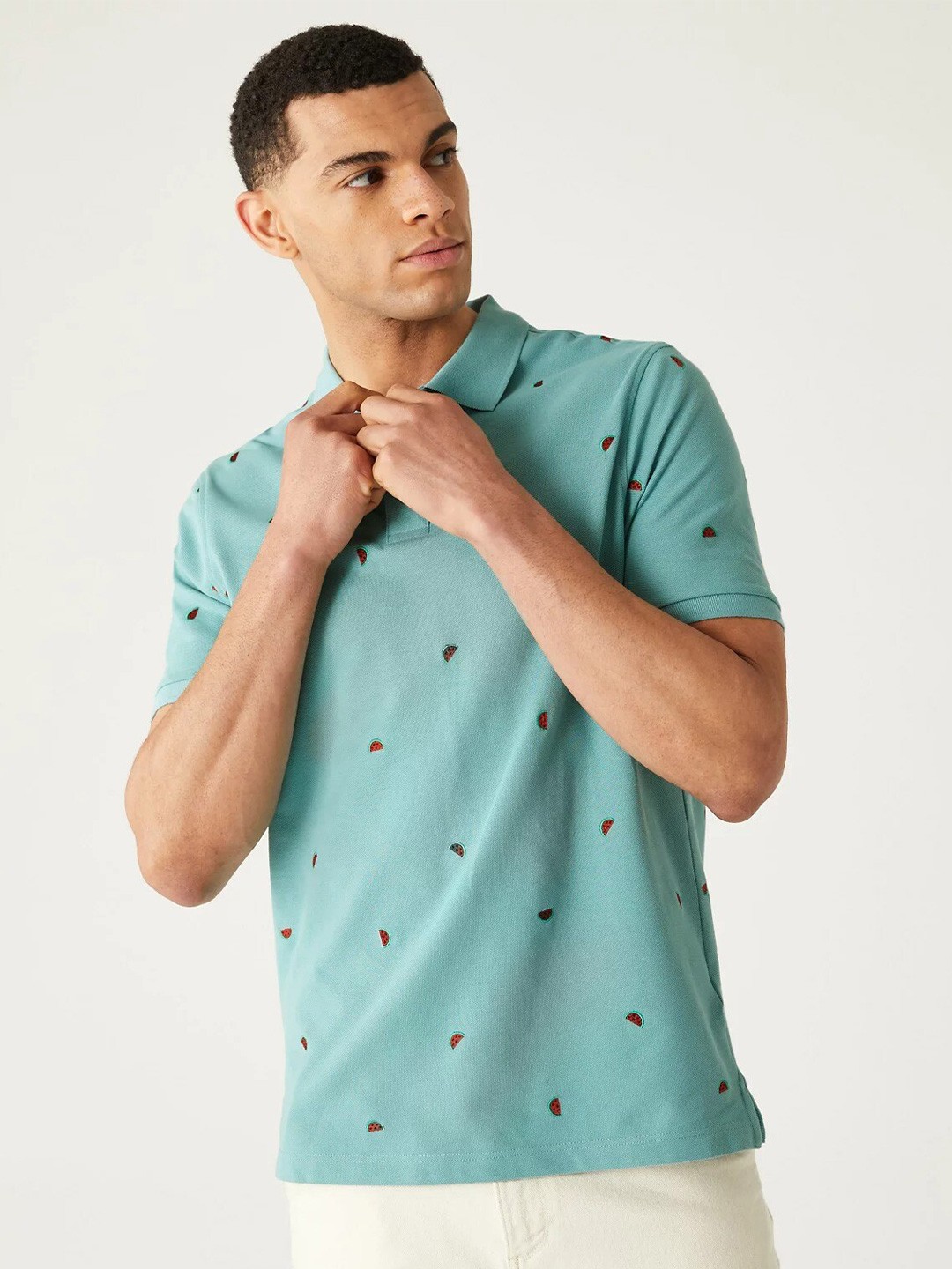 

Marks & Spencer Comversational Printed Polo Collar T-shirt, Blue