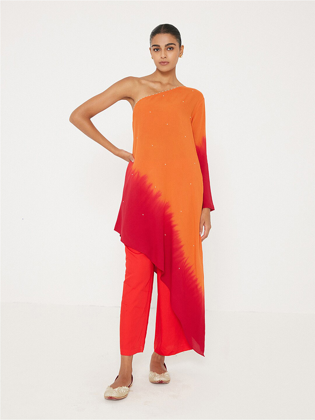 

Ancestry Tie and Dye One Shoulder A-Line Dress, Orange