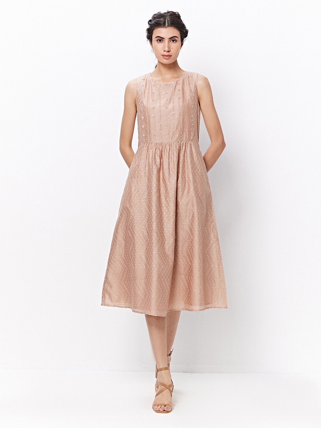 

Ancestry Embellished Sequinned Chanderi Silk Fit & Flare Dress, Rose gold