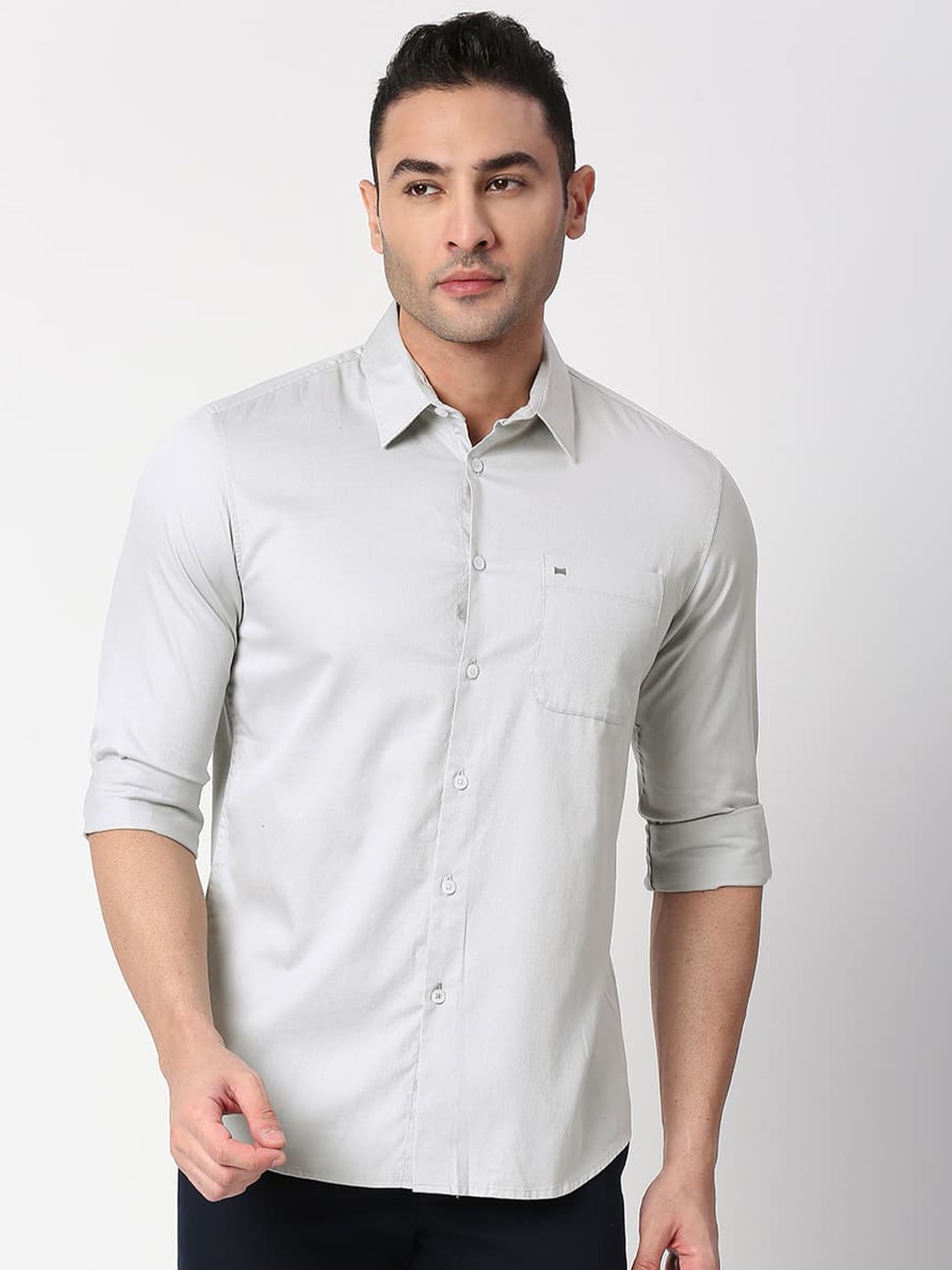 

Basics Standard Spread Collar Slim Fit Cotton Shirt, Grey