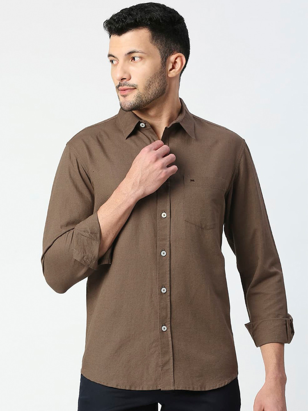 

Basics Standard Slim Fit Casual Cotton Shirt, Green