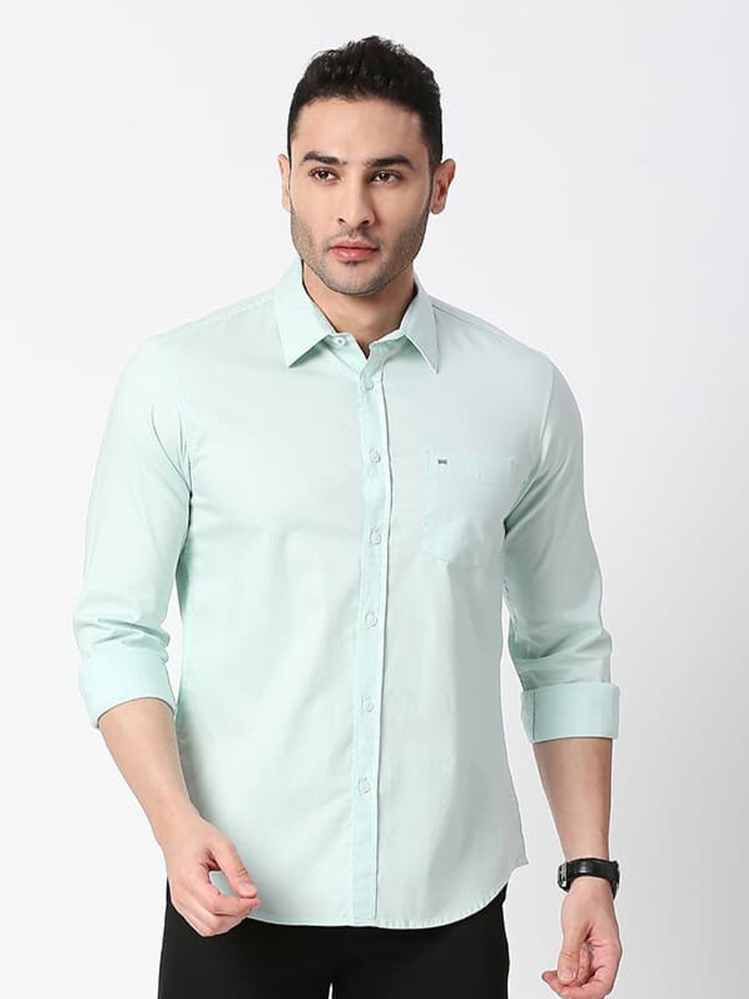 

Basics Standard Slim Fit Casual Cotton Shirt, Green