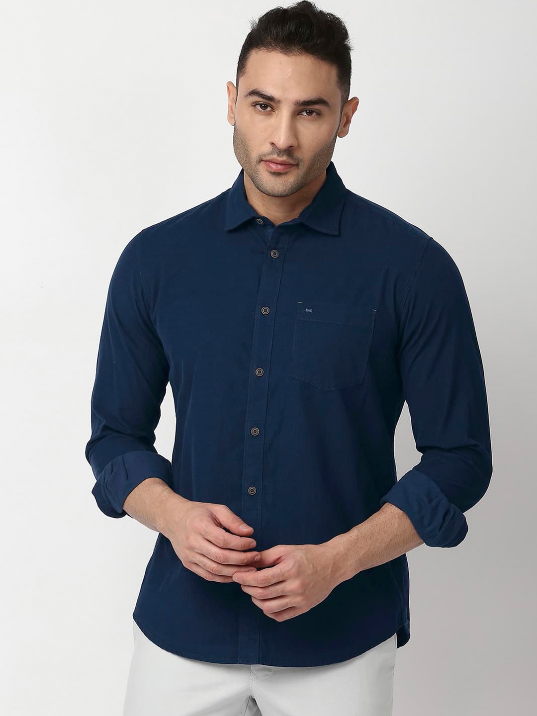 

Basics Standard Slim Fit Cotton Casual Shirt, Blue