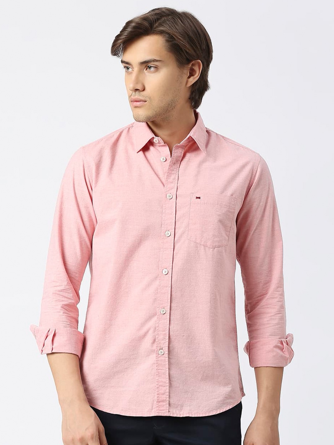 

Basics Standard Slim Fit Cotton Casual Shirt, Pink