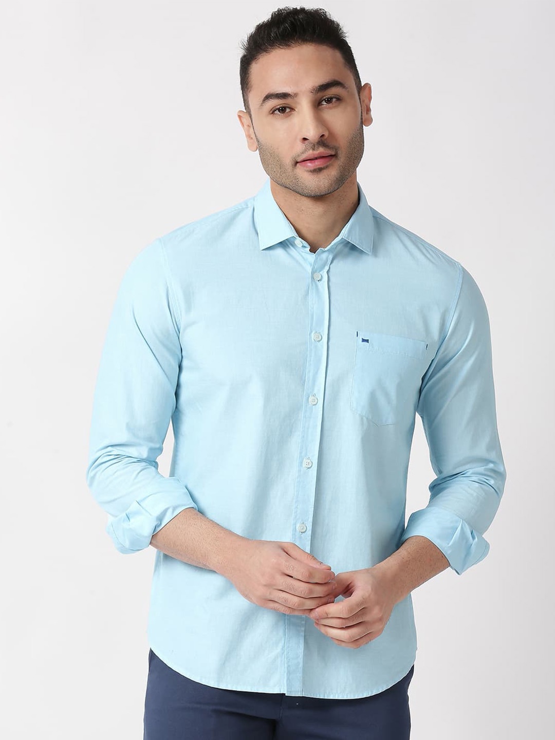 

Basics Standard Slim Fit Casual Cotton Shirt, Blue
