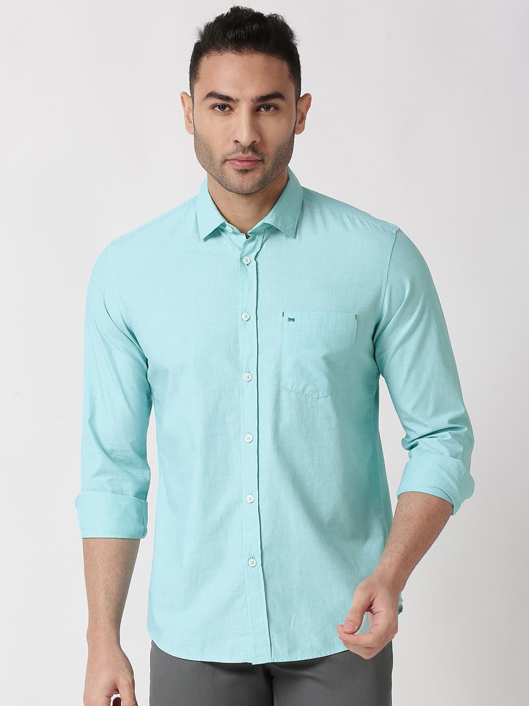 

Basics Standard Slim Fit Casual Cotton Shirt, Sea green