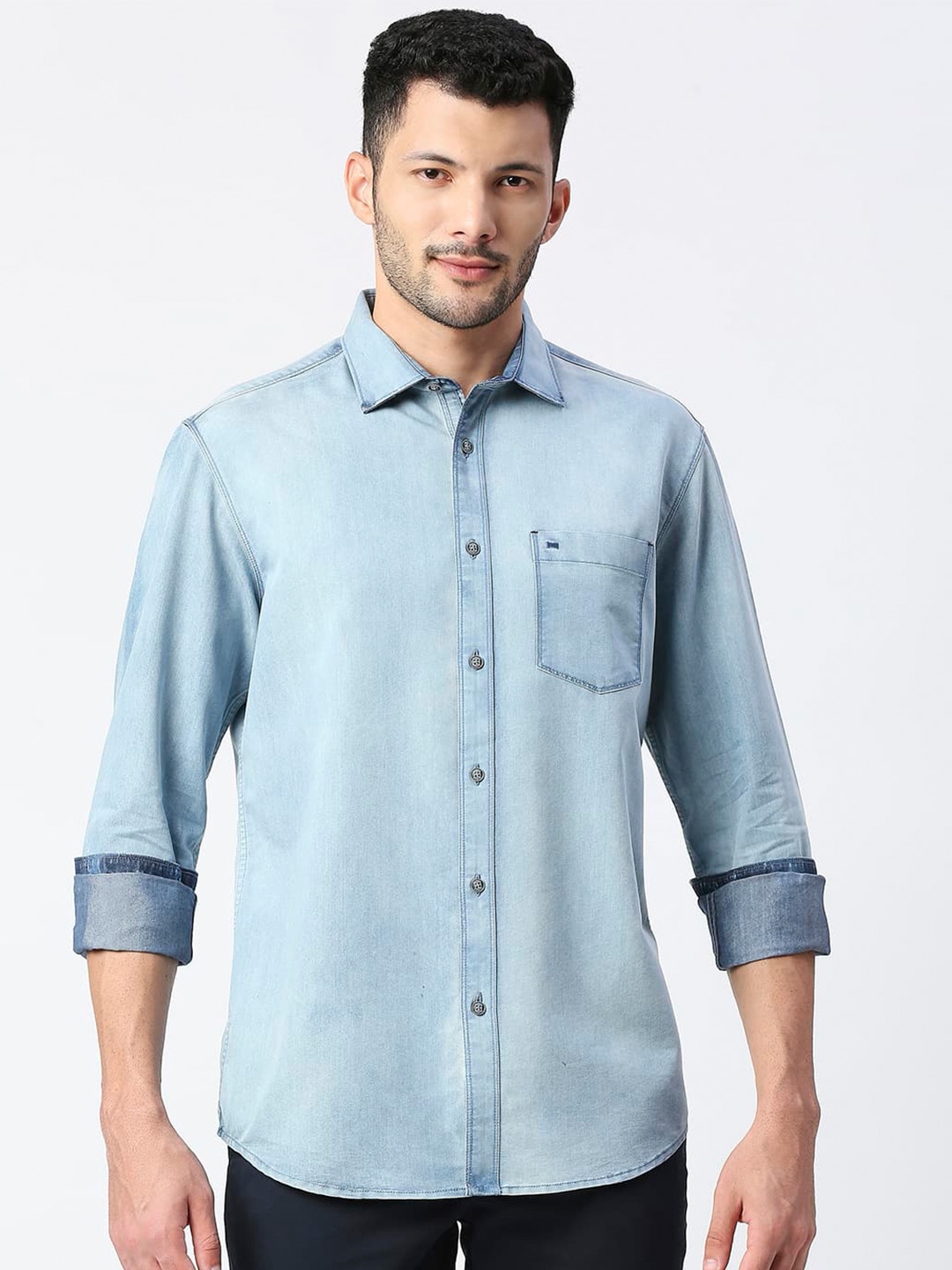 

Basics Long Sleeves Standard Slim Fit Casual Shirt, Blue