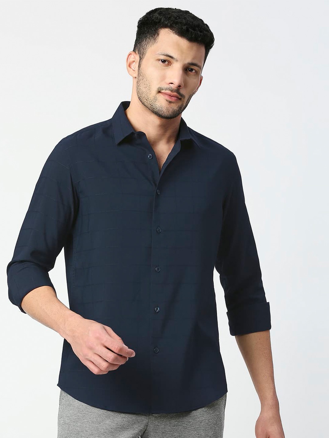 

Basics Men Navy Blue Standard Slim Fit Opaque Casual Shirt