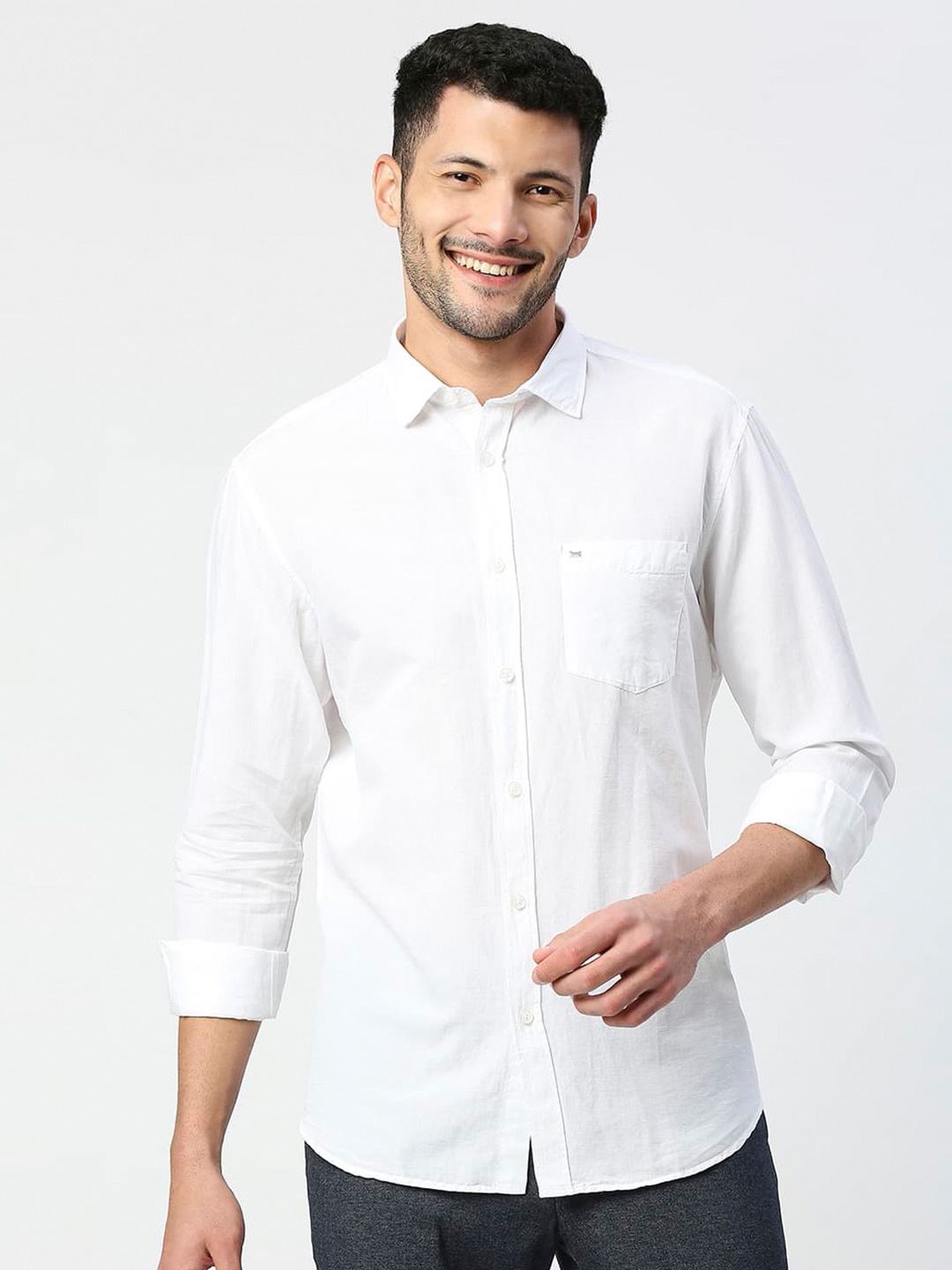 

Basics Standard Slim Fit Cotton Linen Casual Shirt, White