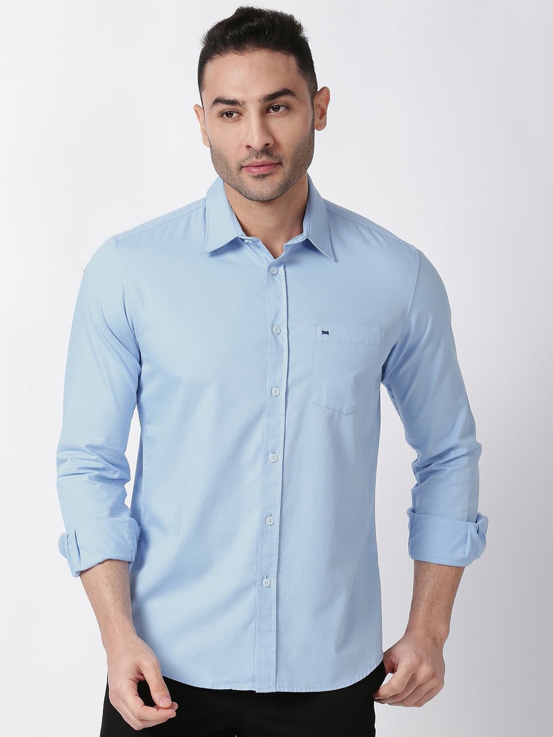 

Basics Standard Slim Fit Cotton Casual Shirt, Blue