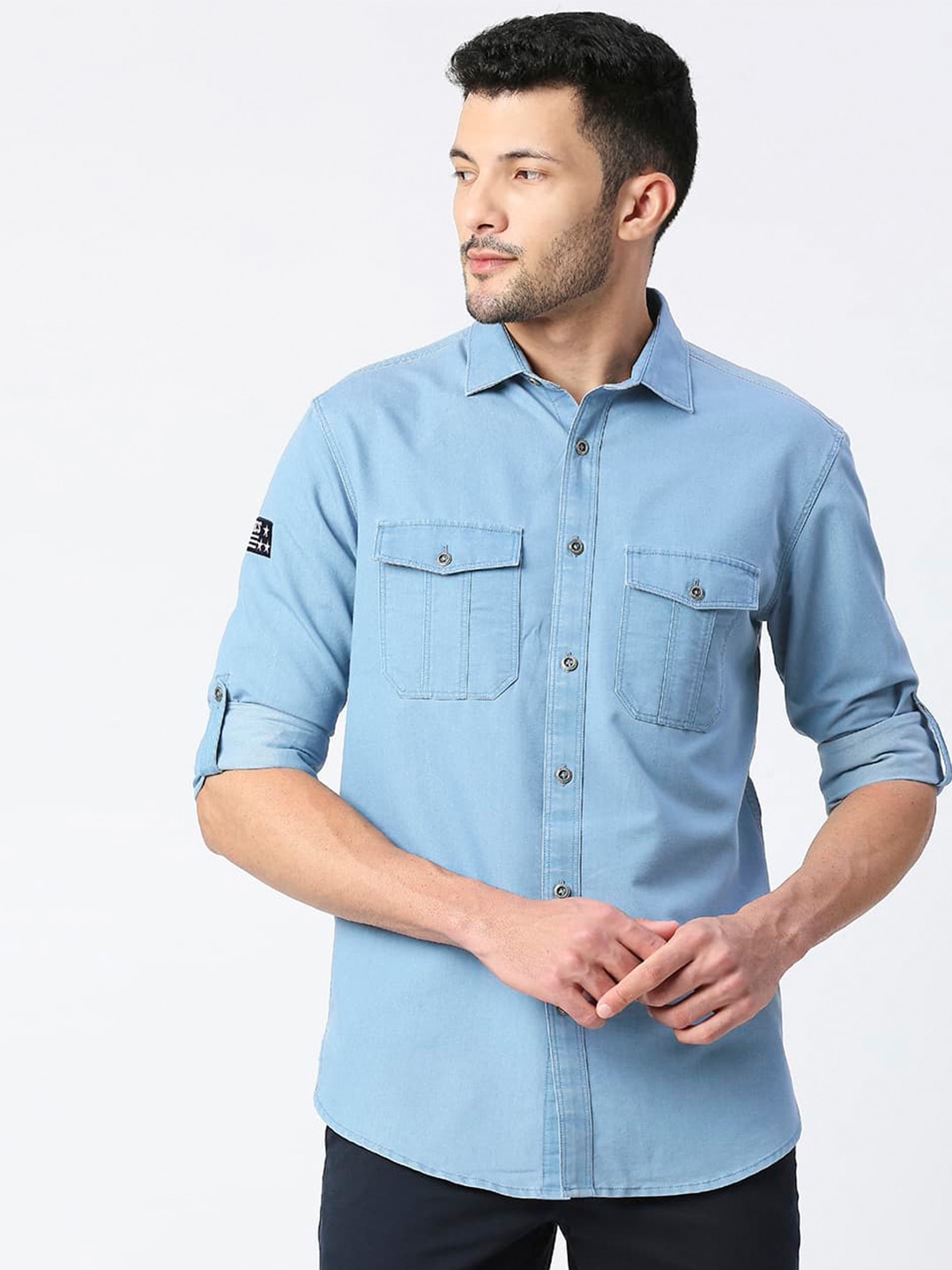 

Basics Standard Slim Fit Casual Shirt, Blue