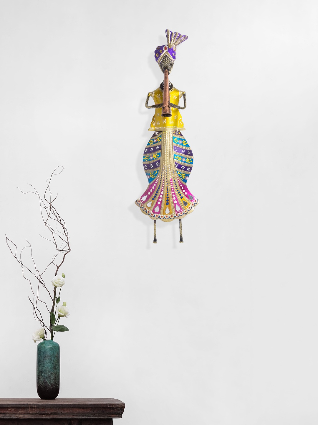 

Golden Peacock Blue & Pink Textured Metal Musician Wall Decor