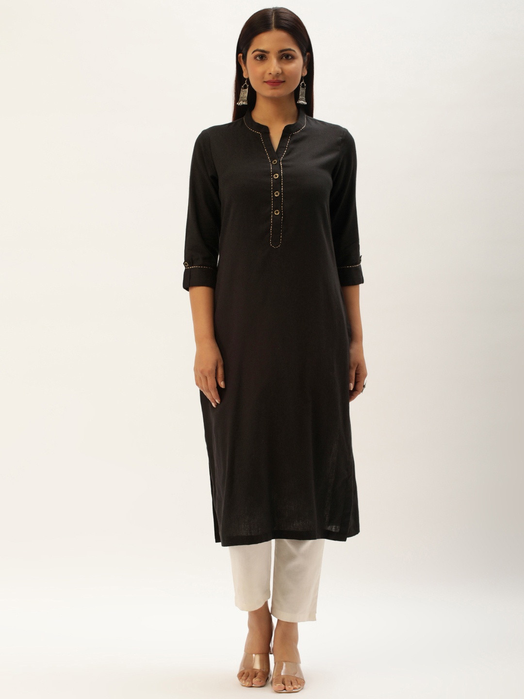 

AMUKTI Women Straight Kurta, Black