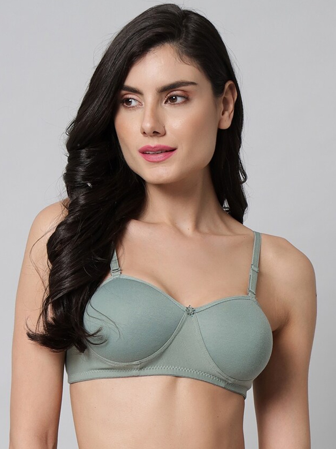 

Extoes Medium Coverage Lightly Padded Multyway Strapped Cotton T-Shirt Bra All Day Comfort, Green