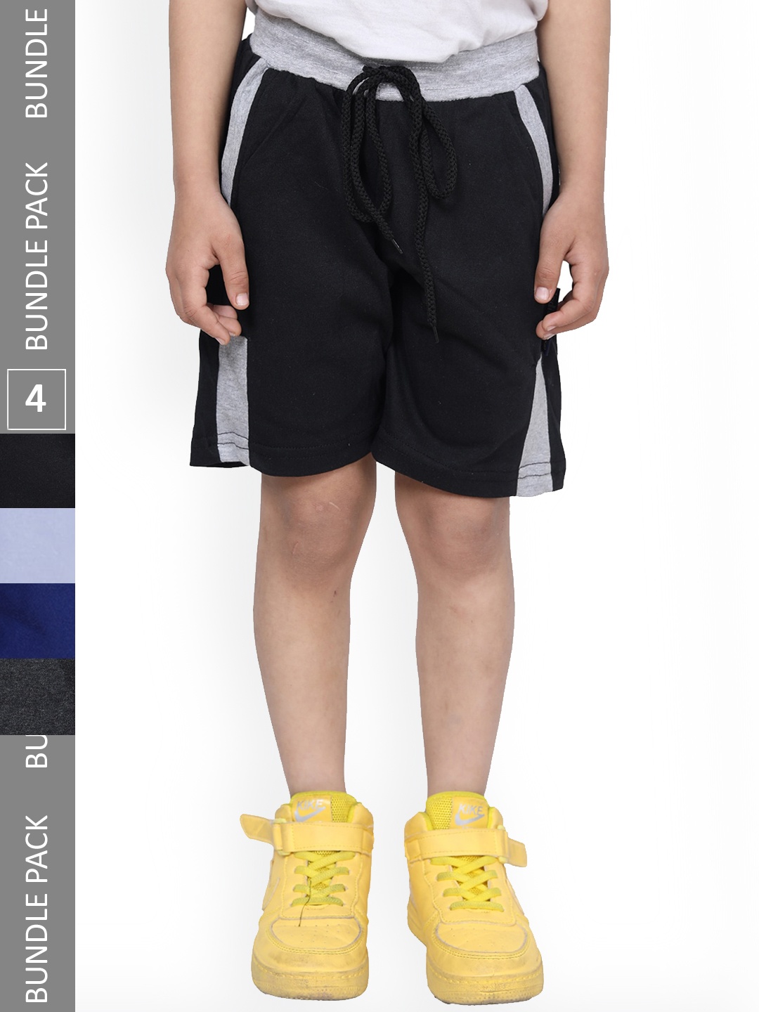 

IndiWeaves Boys Pack Of 4 High-Rise Cotton Regular Shorts, Black