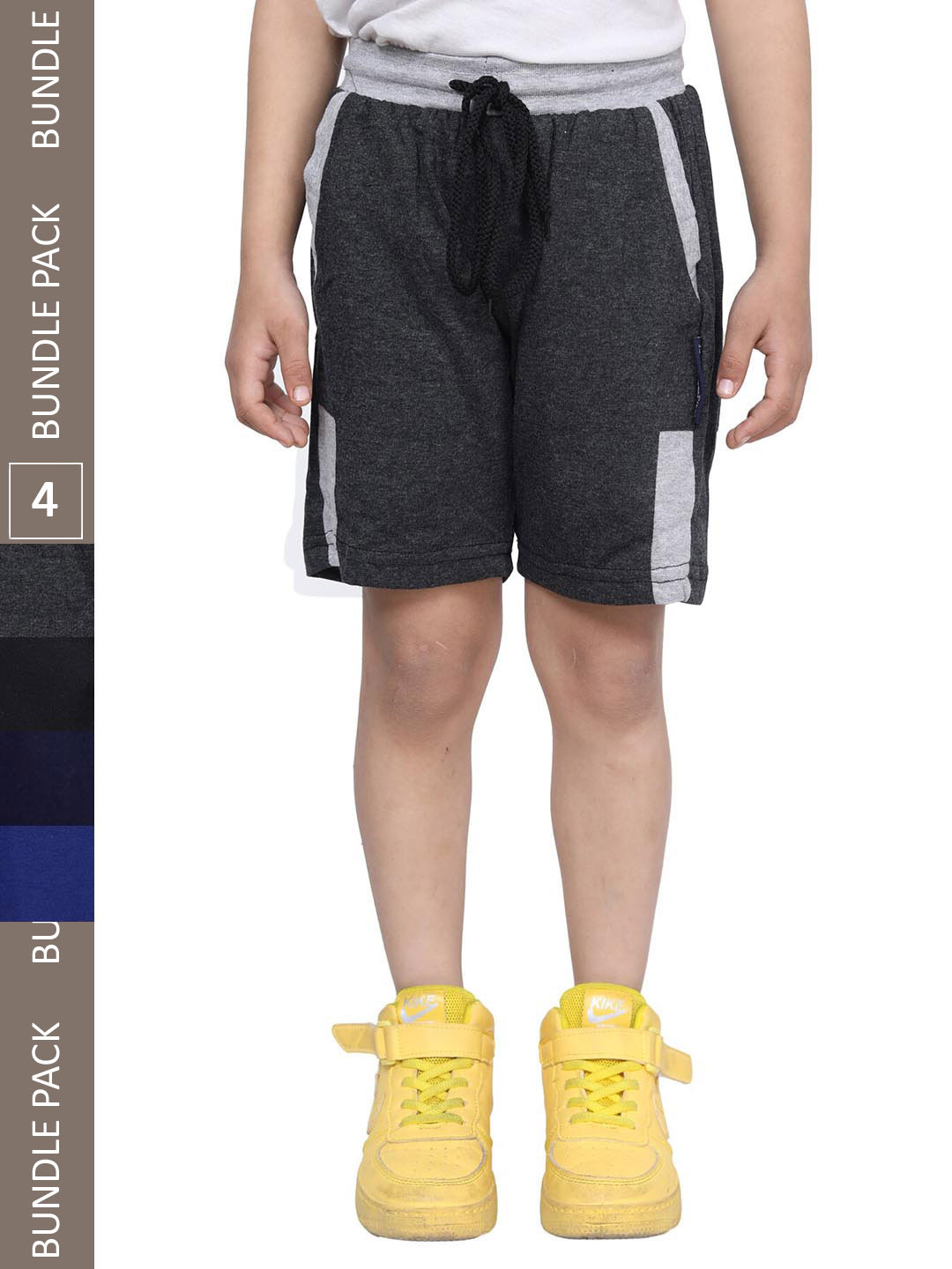 

IndiWeaves Boys Pack Of 4 High-Rise Cotton Regular Shorts, Grey
