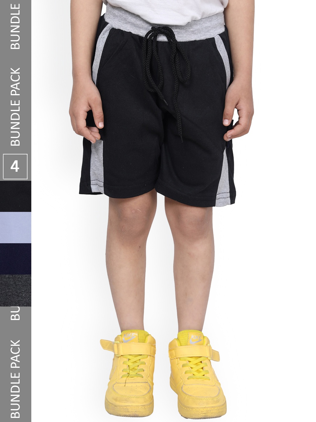 

IndiWeaves Boys Pack Of 4 High-Rise Cotton Shorts, Black