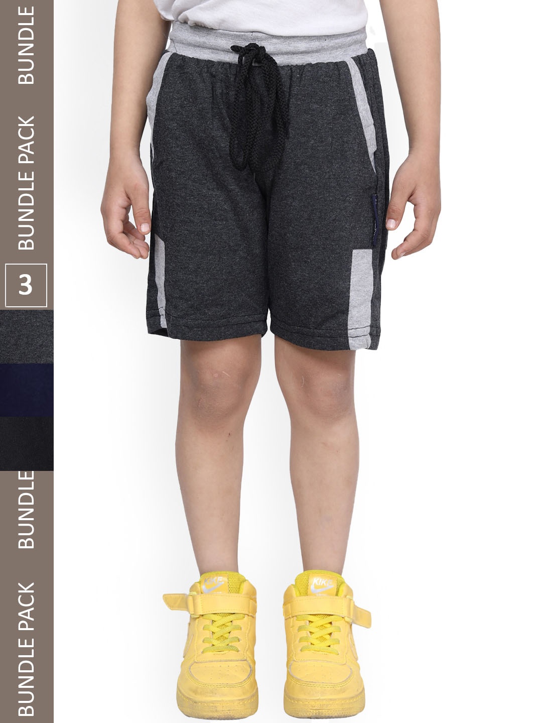 

IndiWeaves Boys Pack Of 3 High-Rise Cotton Regular Shorts, Grey