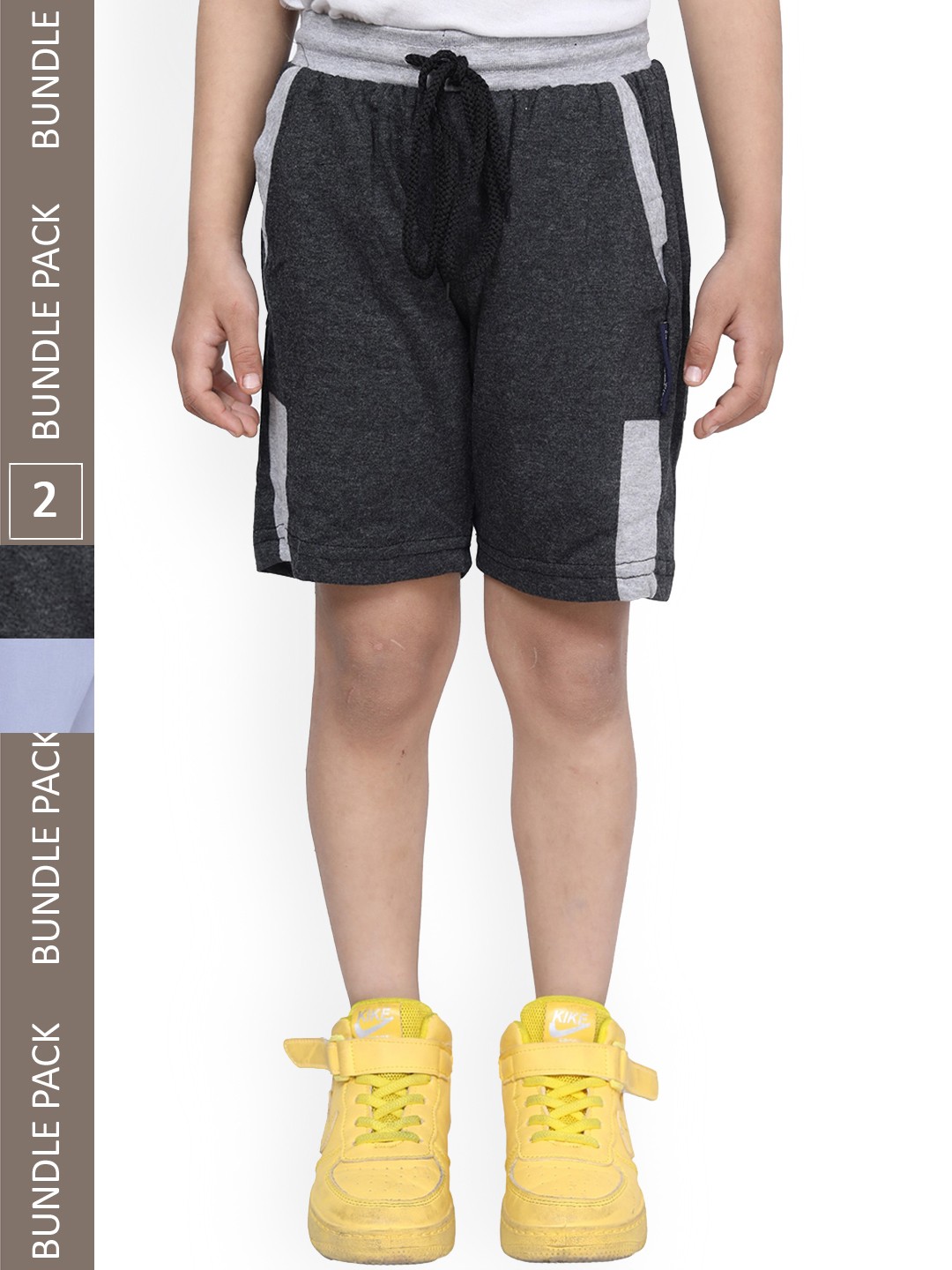 

IndiWeaves Boys Pack Of 2 High-Rise Cotton Shorts, Charcoal