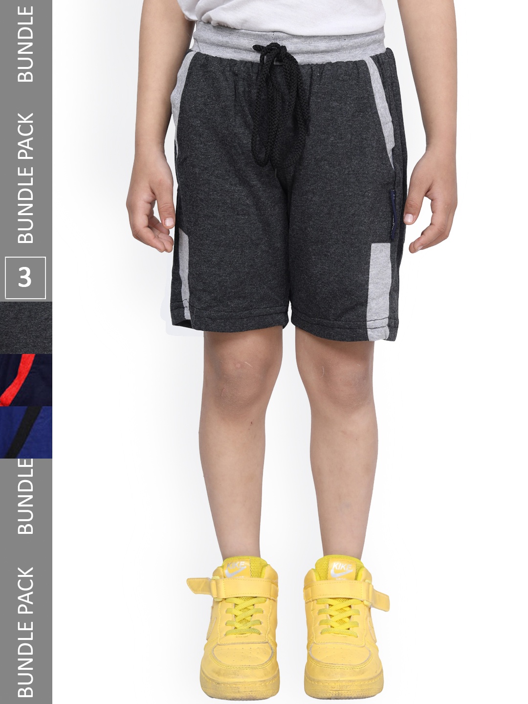 

IndiWeaves Boys Pack Of 3 High-Rise Cotton Shorts, Charcoal