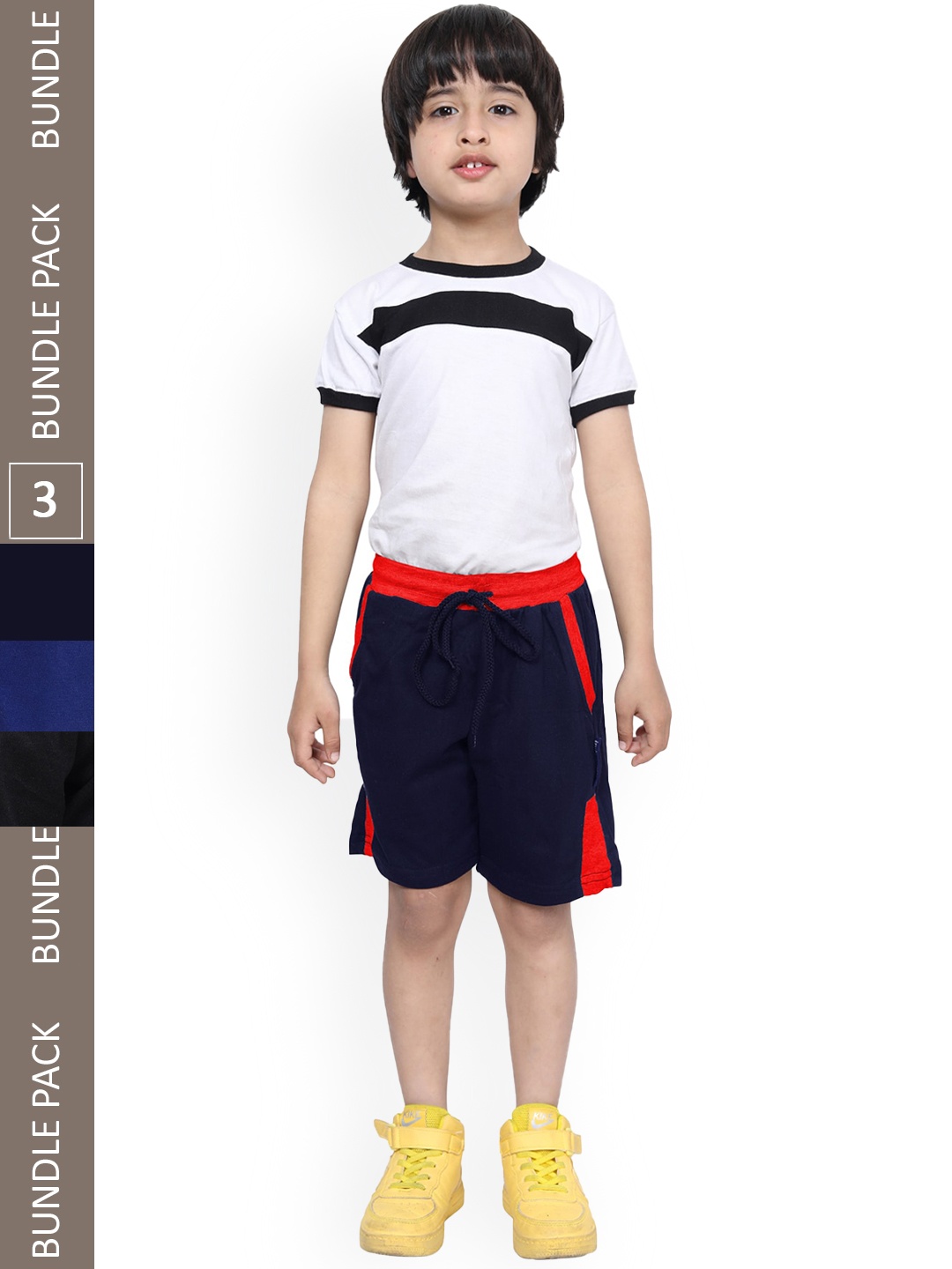 

IndiWeaves Boys Pack Of 3 High-Rise Cotton Shorts, Navy blue