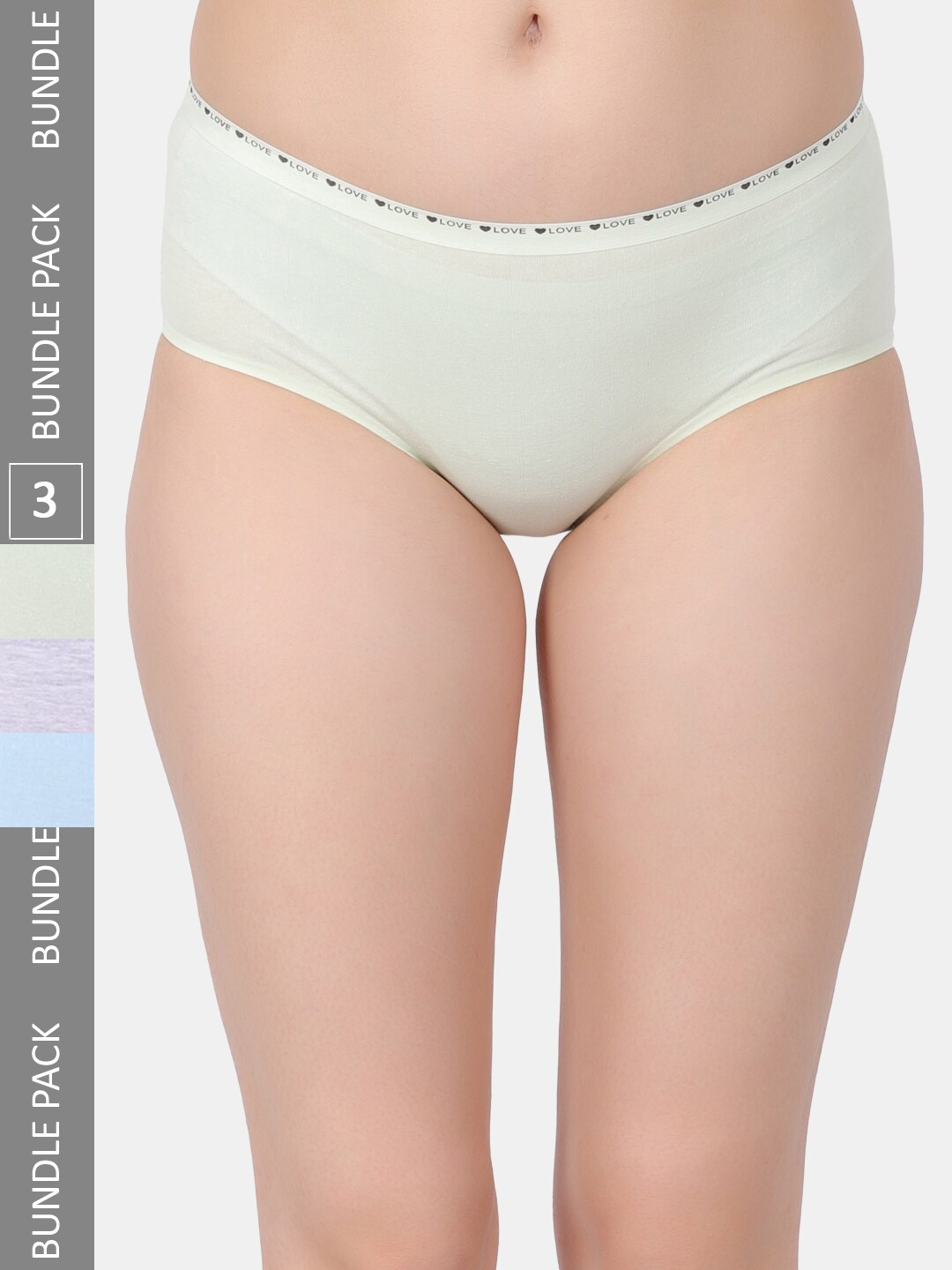 

Amour Secret Pack Of 3 Mid-Rise Leak-Proof Hipster Briefs P312 Grn-Gry-Sblu, Green