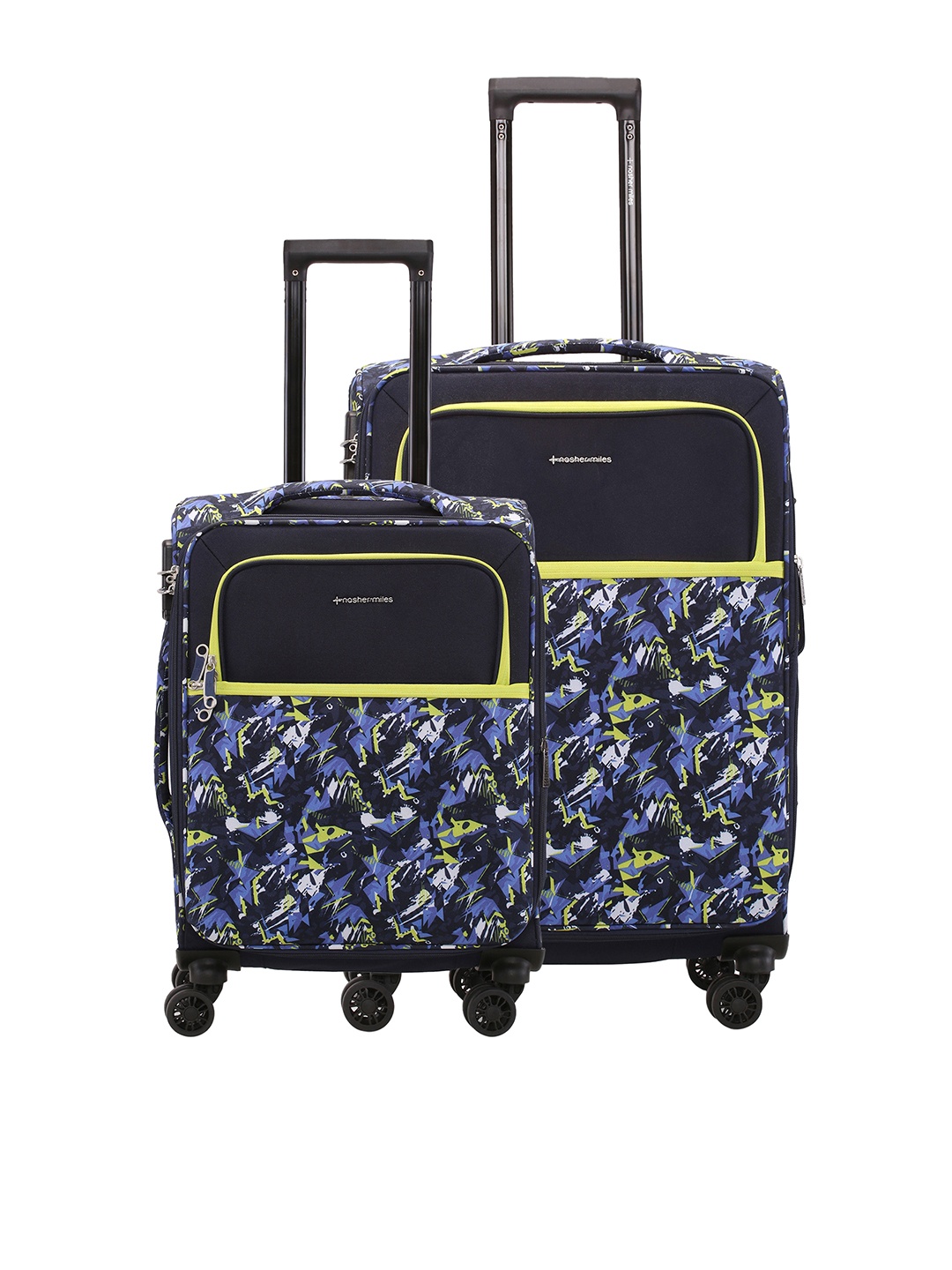 

Nasher Miles Unisex Set Of 2 Printed Soft-Sided Cabin & Medium Trolley Suitcase, Navy blue