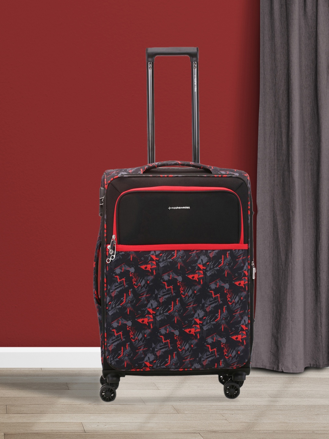 

Nasher Miles Printed Soft-Sided Trolley Bag, Black