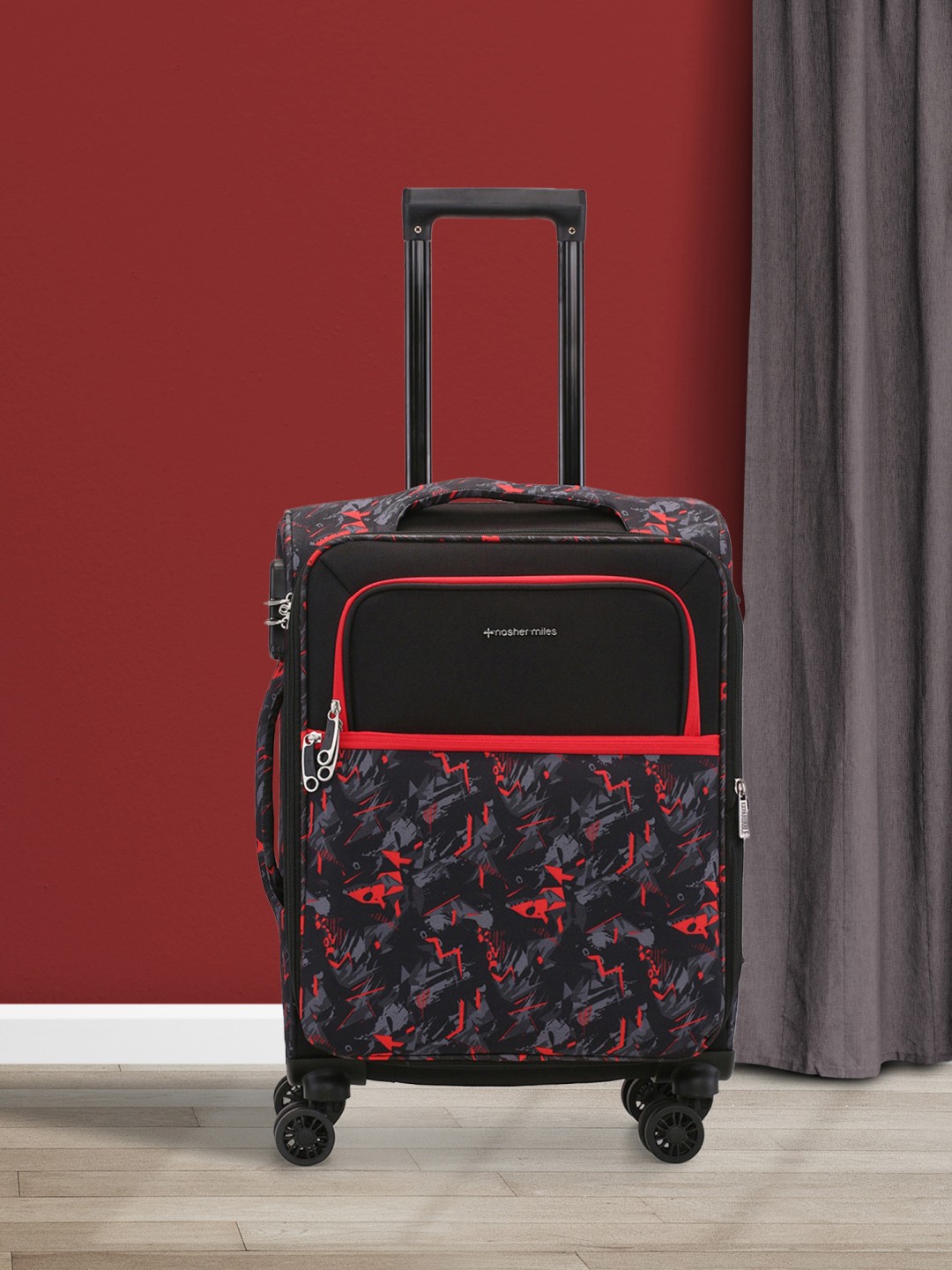 

Nasher Miles Unisex Printed Water Resistant Soft-Sided Small Trolley Suitcase, Black