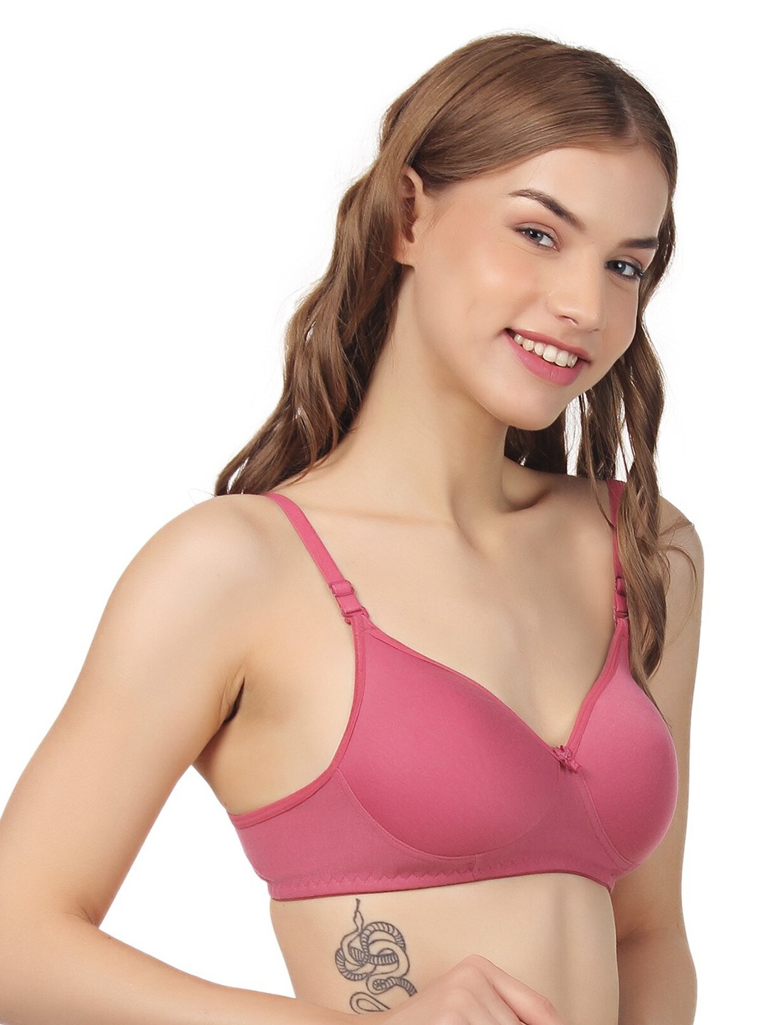 

Extoes Full Coverage Lightly Padded Multyway Strapped Cotton T-Shirt Bra All Day Comfort, Pink