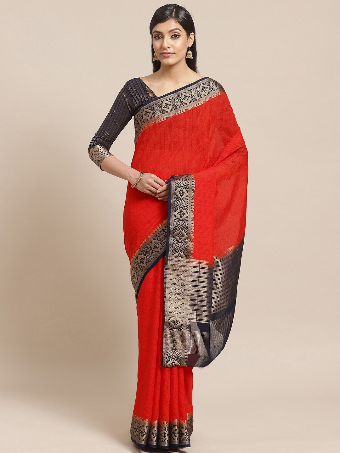 

KALINI Zari Kanjeevaram Saree, Red