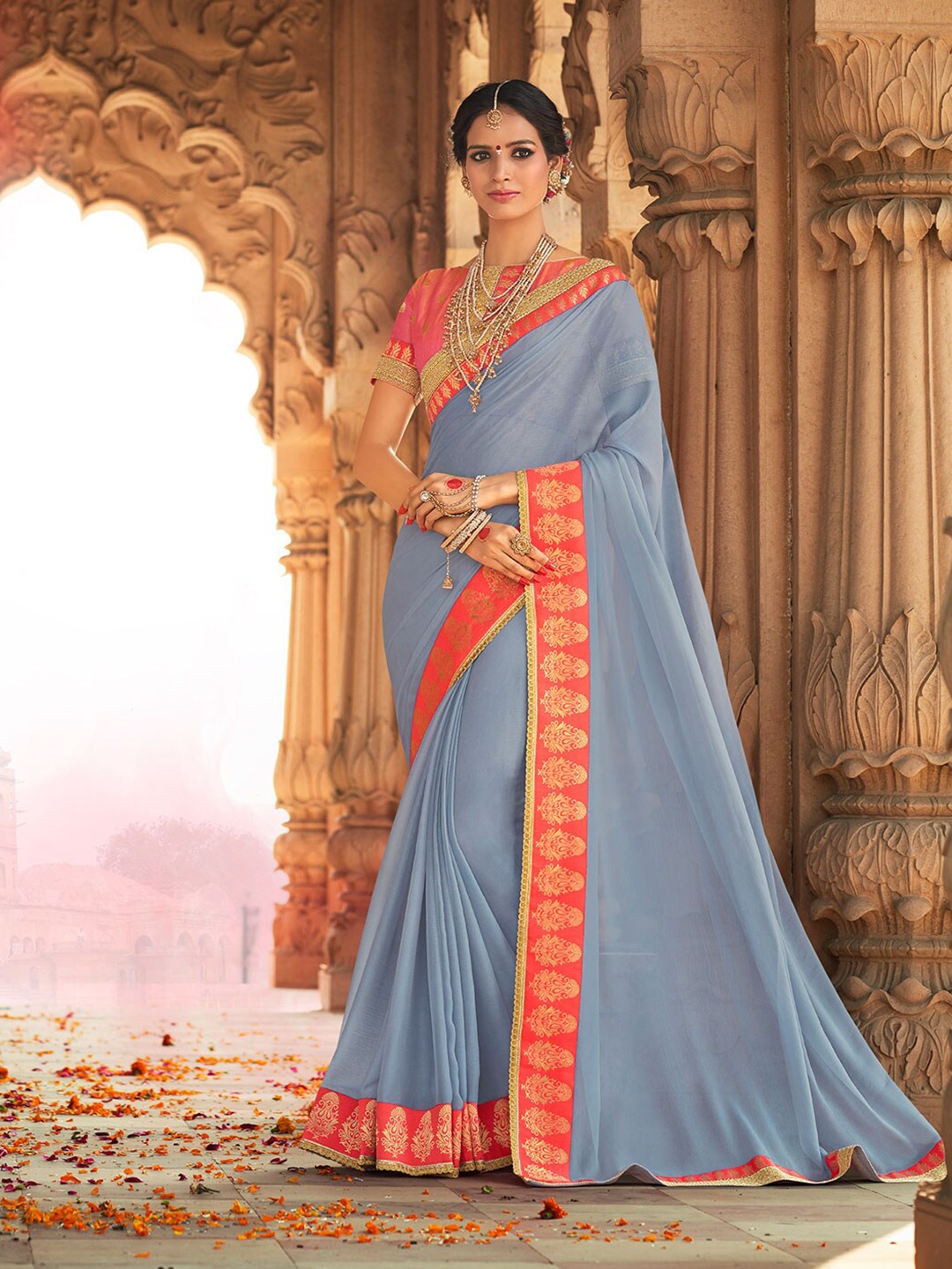 

KALINI Pure Chiffon Saree, Grey