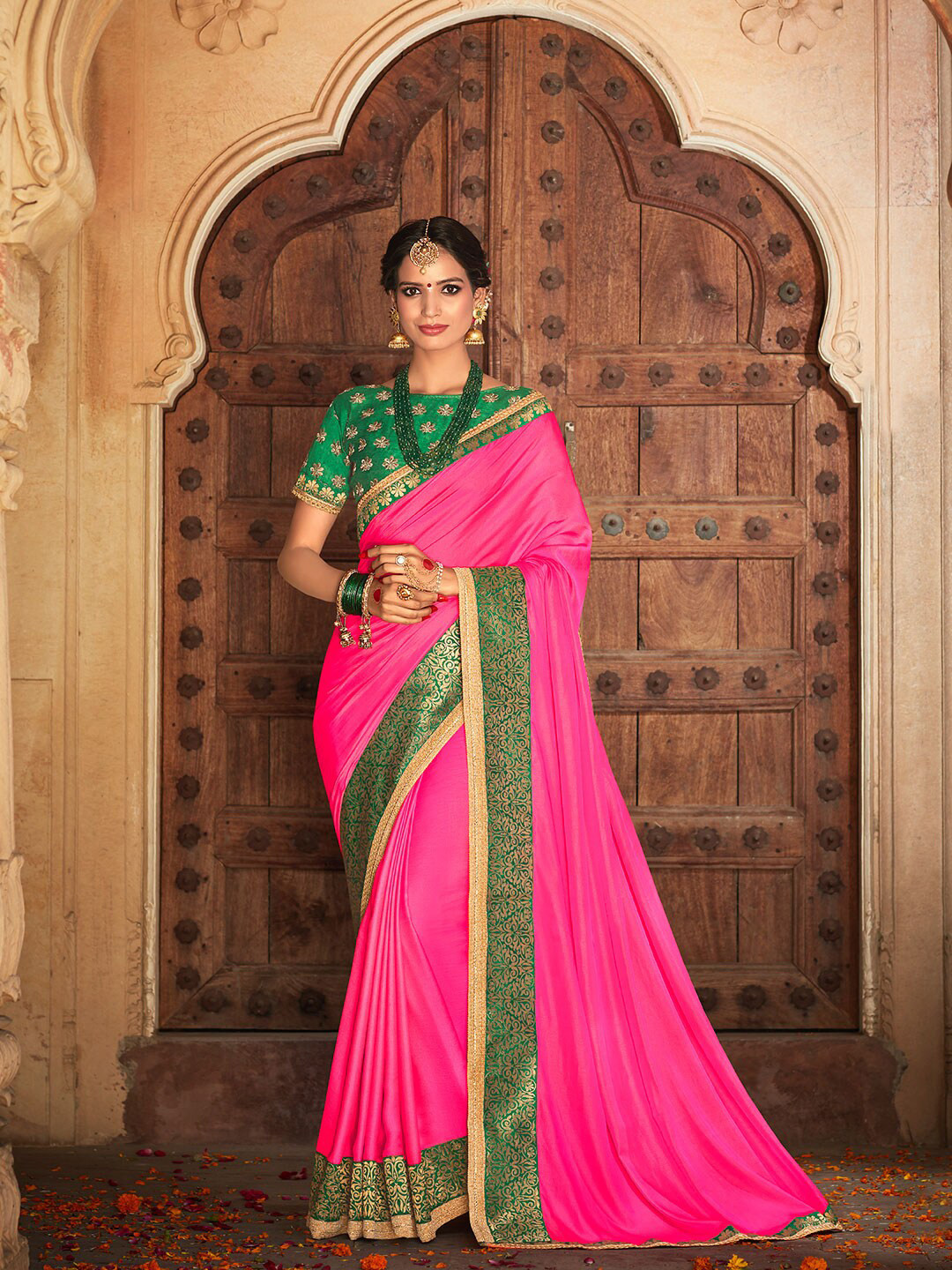 

KALINI Zari Poly Chiffon Saree, Pink
