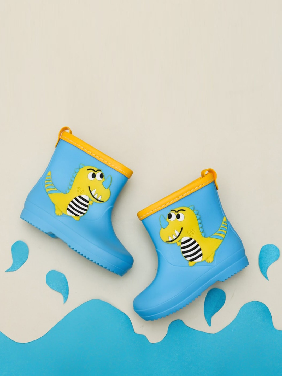 

Yellow Bee Boys Dino Applique Mid Top Rain Boots, Blue