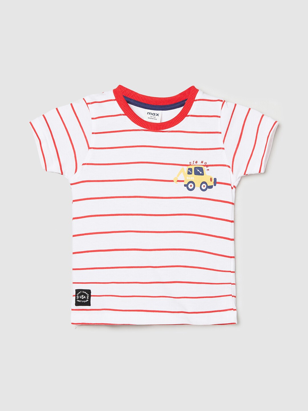 

max Infants Boys Striped Pure Cotton T-shirt, White