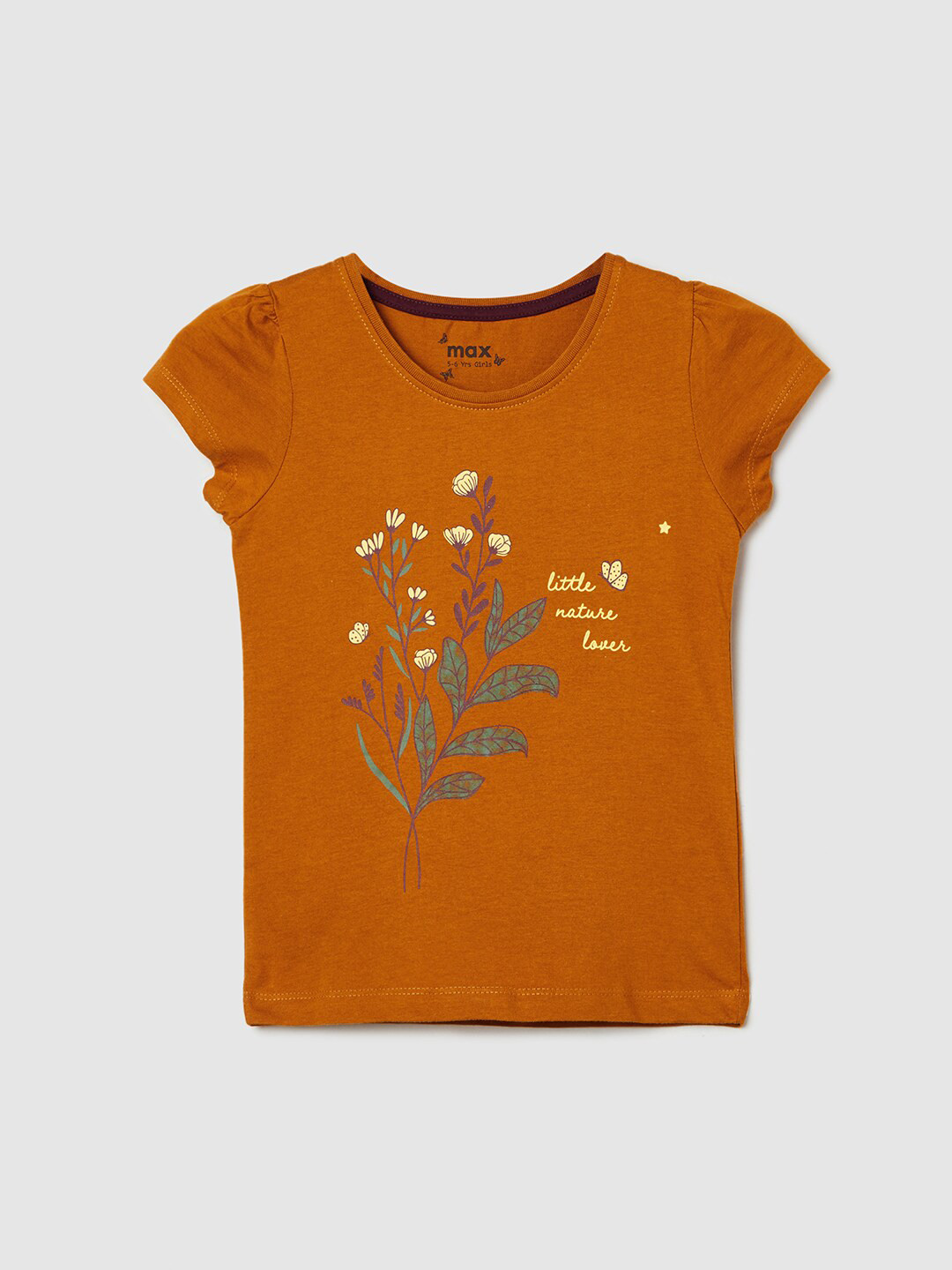 

max Girls Floral Printed Pure Cotton T-shirt, Brown