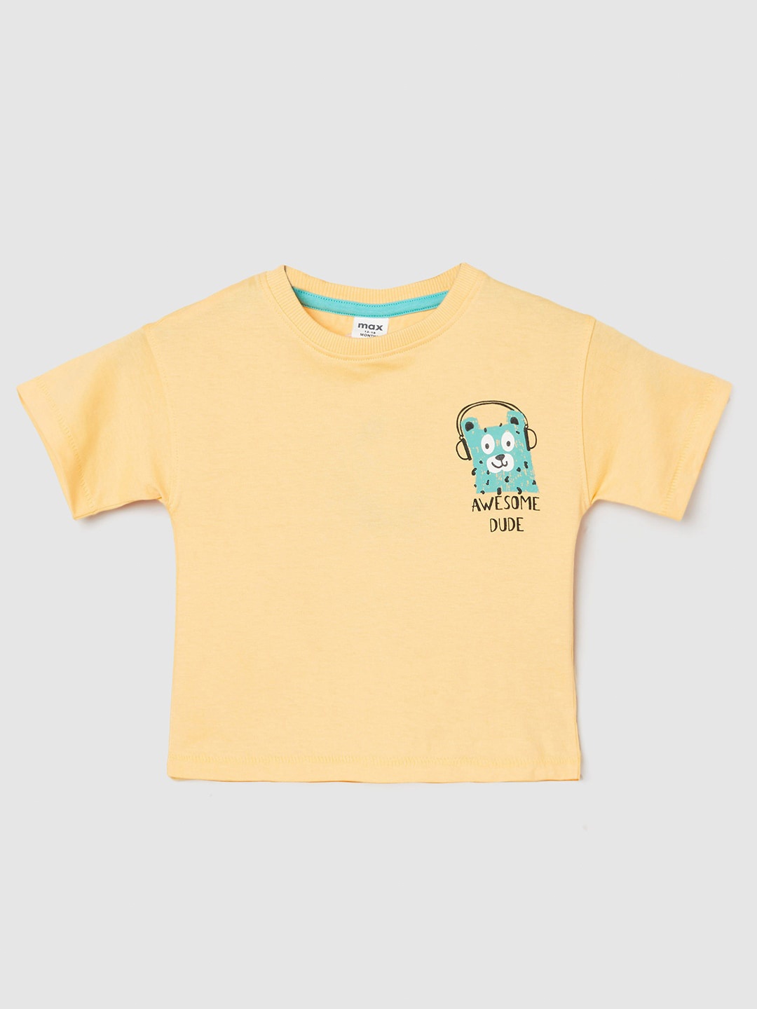 

max Infants Boys Graphic Printed Pure Cotton T-shirt, Yellow
