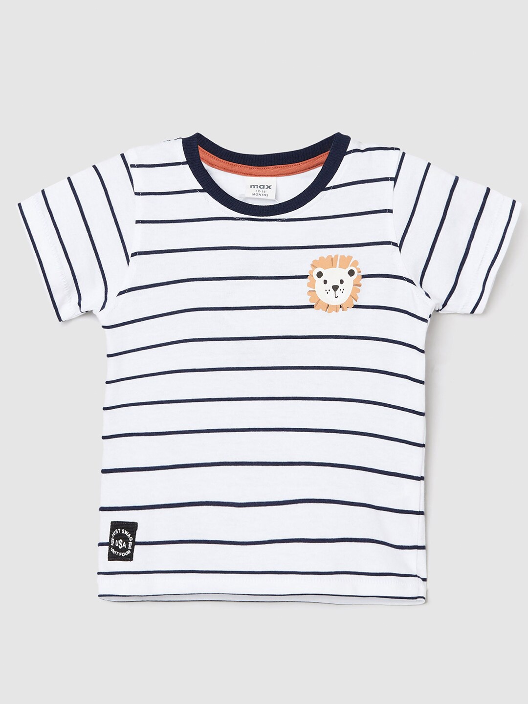 

max Infants Boys Striped Pure Cotton T-shirt, White