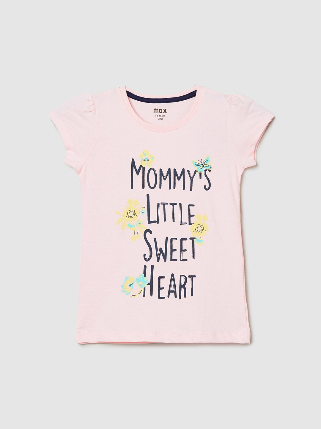 

max Girls Typography Printed Pure Cotton T-shirt, Pink