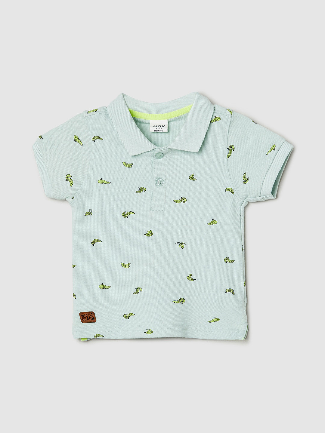 

max Infants Boys Conversational Printed Polo Collar Pure Cotton T-shirt, Green