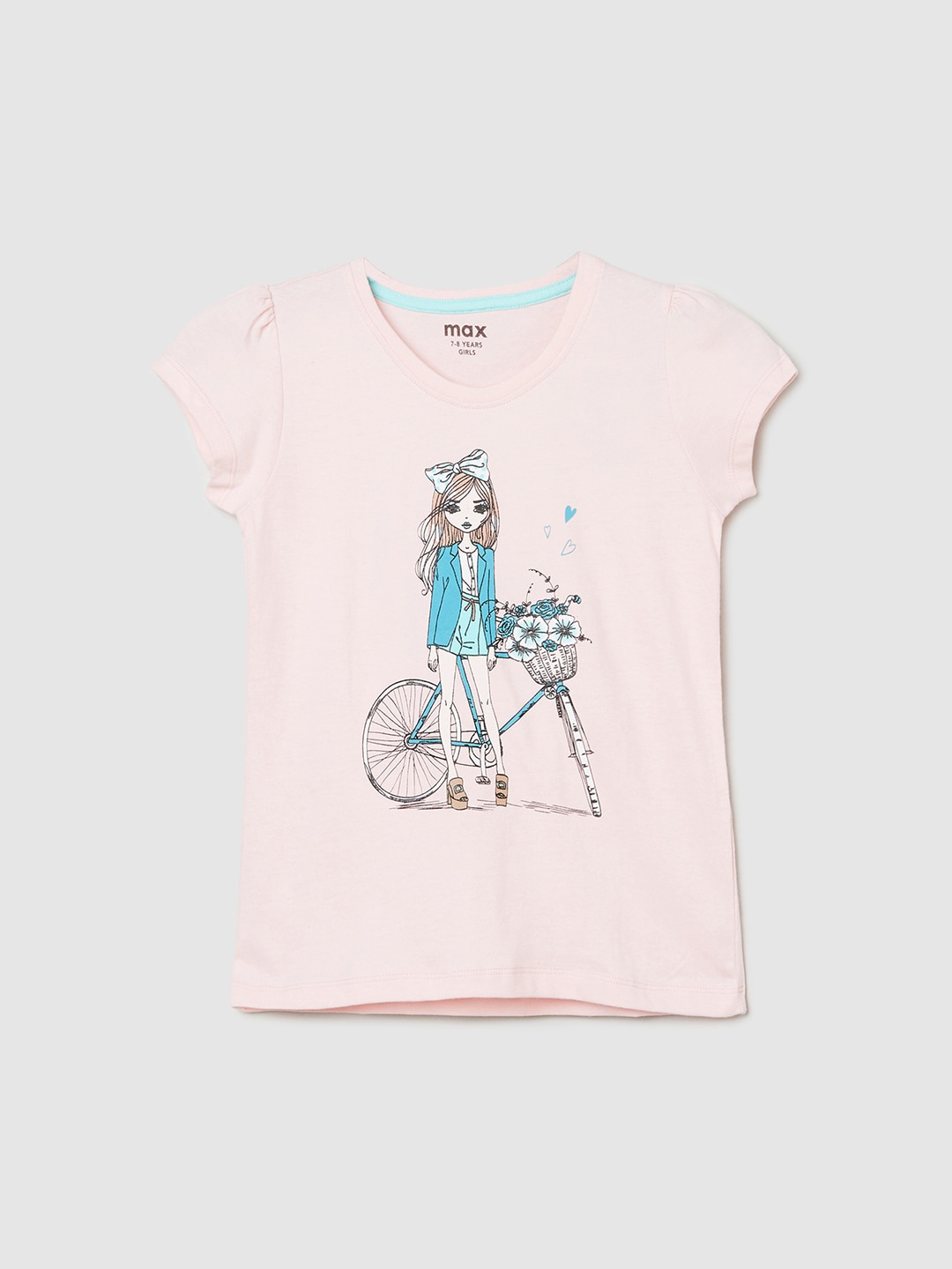 

max Girls Graphic Printed Cap Sleeves Pure Cotton T-shirt, Pink