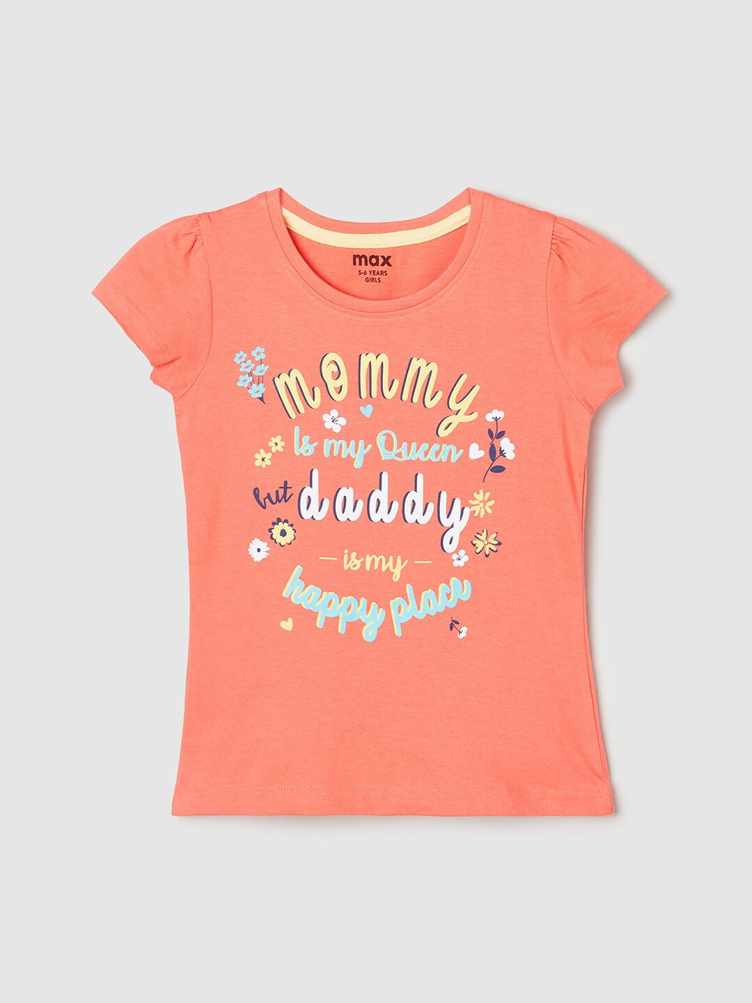 

max Girls Typography Printed Pure Cotton T-shirt, Orange