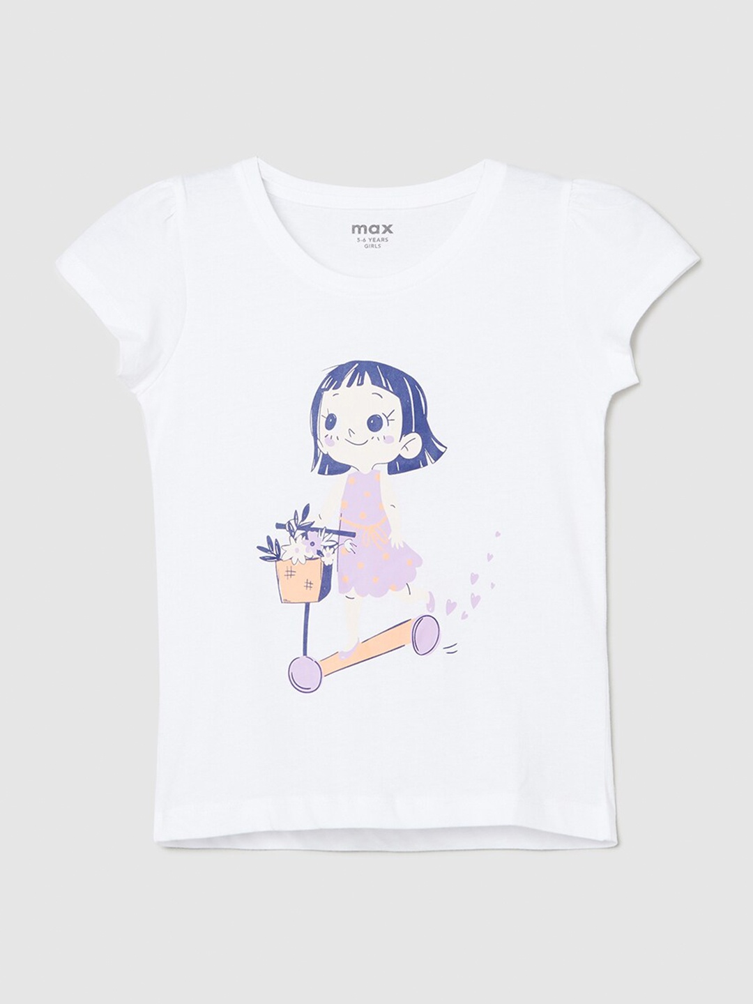 

max Girls Graphic Printed Pure Cotton T-shirt, White