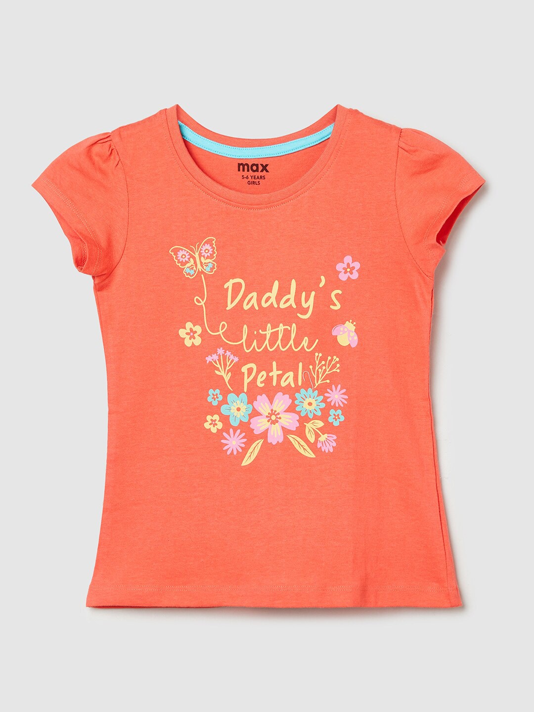 

max Girls Typography Printed Pure Cotton T-shirt, Orange