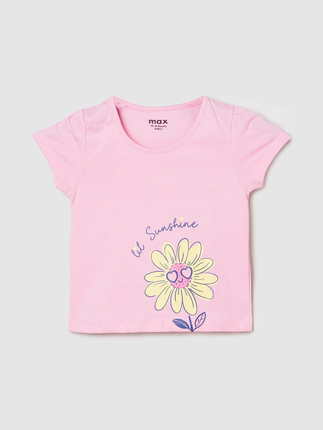 

max Infants Girls Graphic Printed Pure Cotton T-shirt, Pink