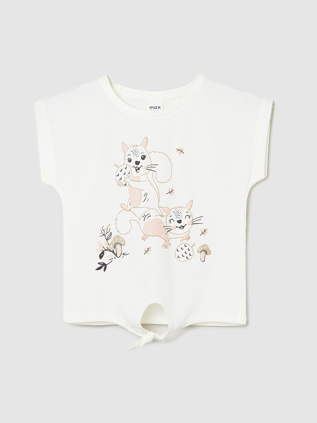 

max Girls Graphic Printed Pure Cotton T-shirt, White